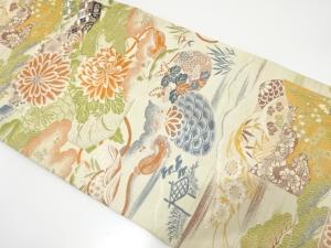 アンティーク　貝桶に草花模様織り出し名古屋帯（材料）